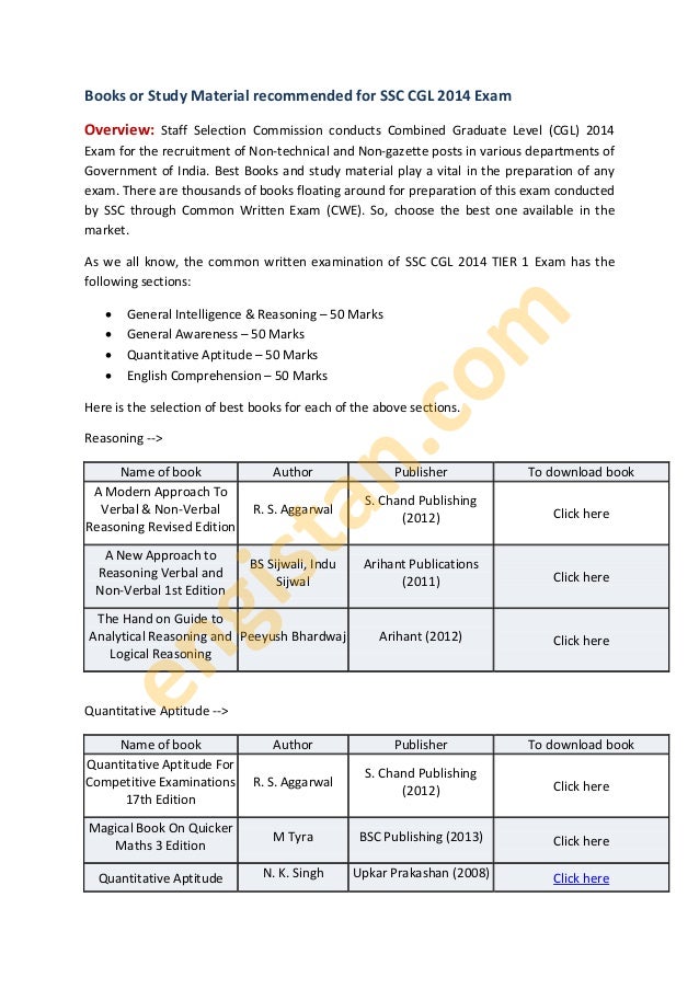 STUDY MATERIAL FOR SSC CGL 2014 PDF